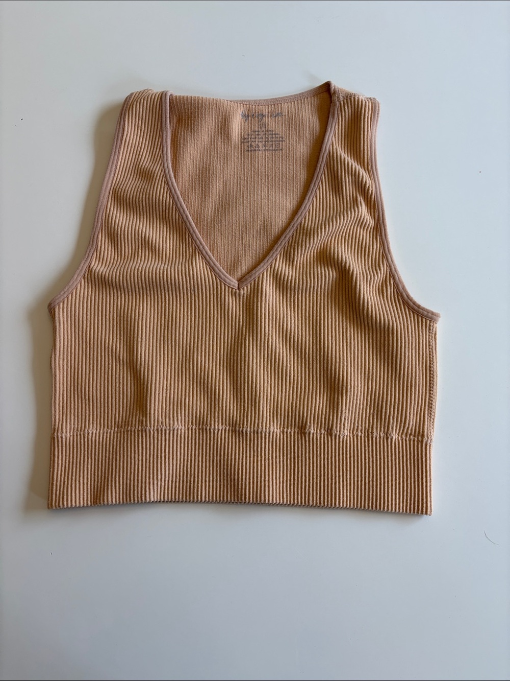 By Together Ribbed V-Neck Crop Tank — Peachy Beige size small